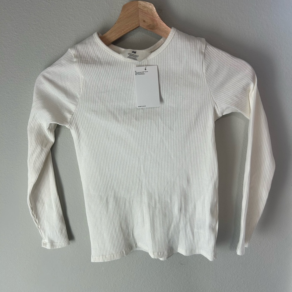 White Ribbed Long Sleeve Top